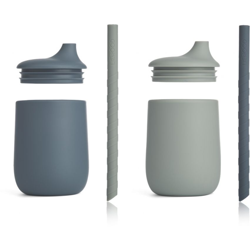 LIEWOOD - Ellis Strohhalm Becher Set Whale Blue - Dove Blue