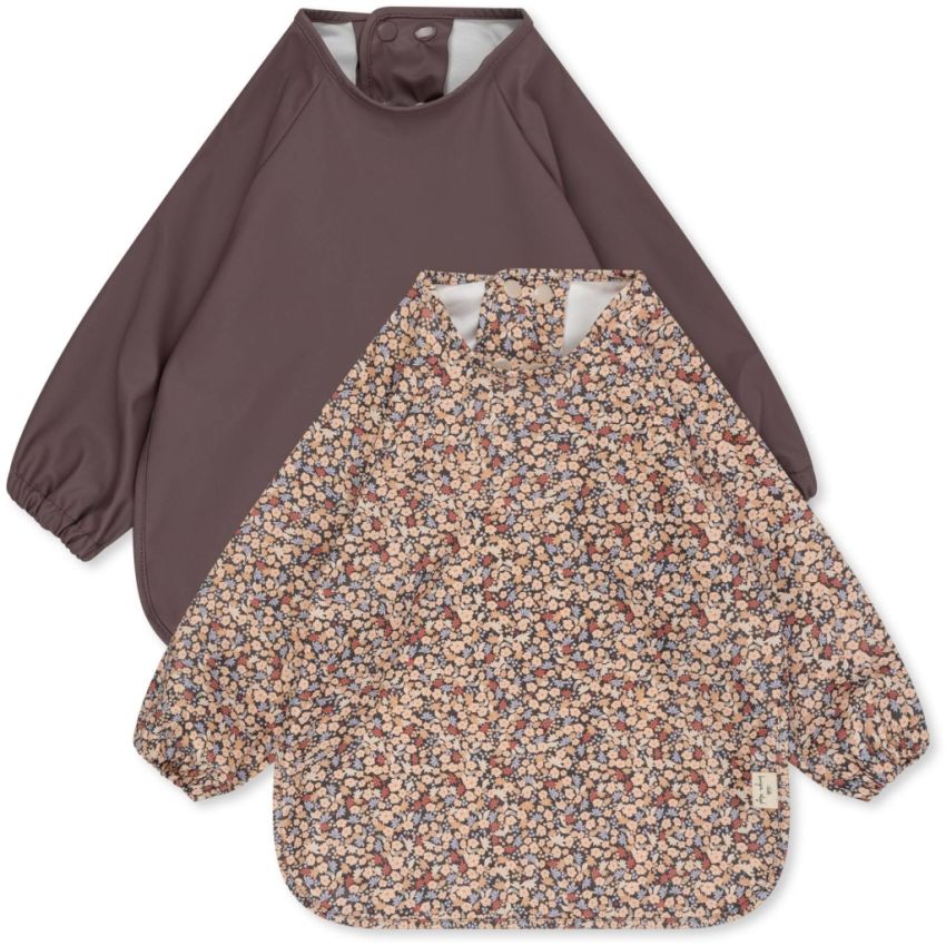 Konges Sløjd - 2er Set Langarm- Lätzchen Blümchen Sparrow