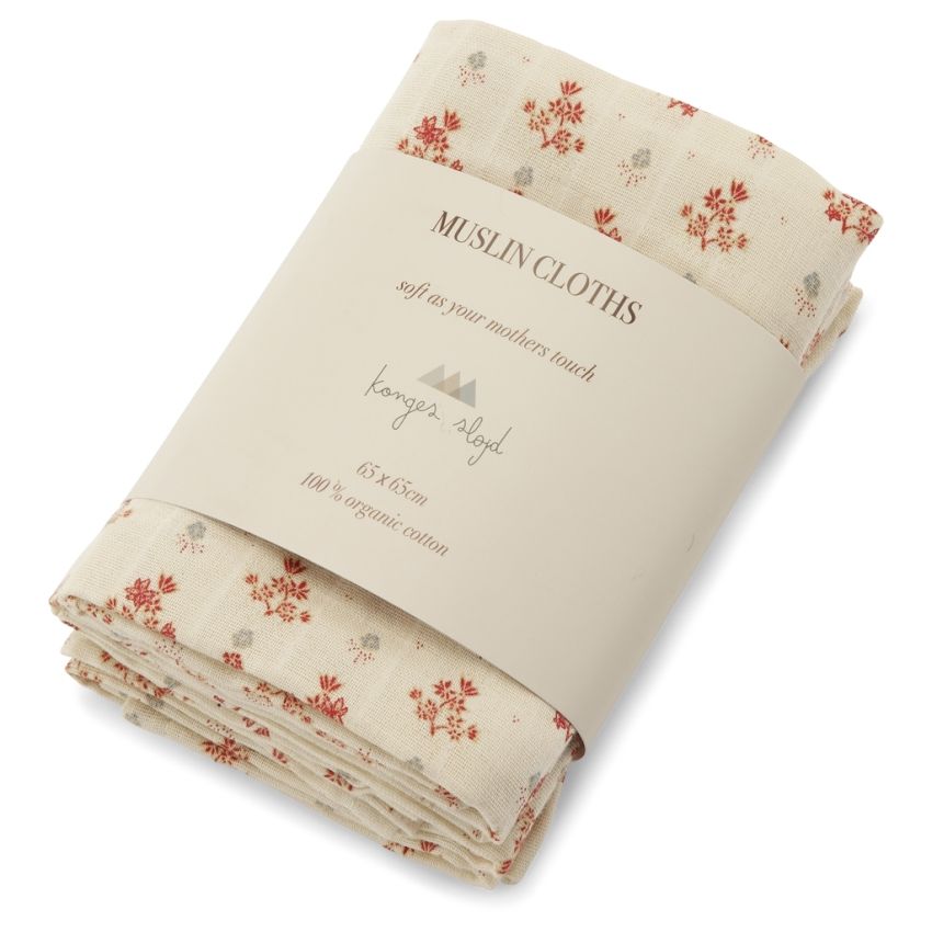 Konges Sløjd - 3er Set Muslin Swaddle Vintage Floral Red