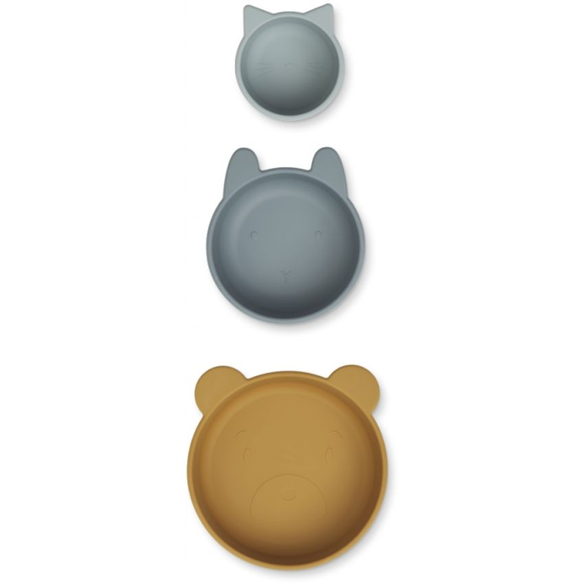 LIEWOOD - Silikon Schalen Set Eddie Caramel Gold / Blue Mix