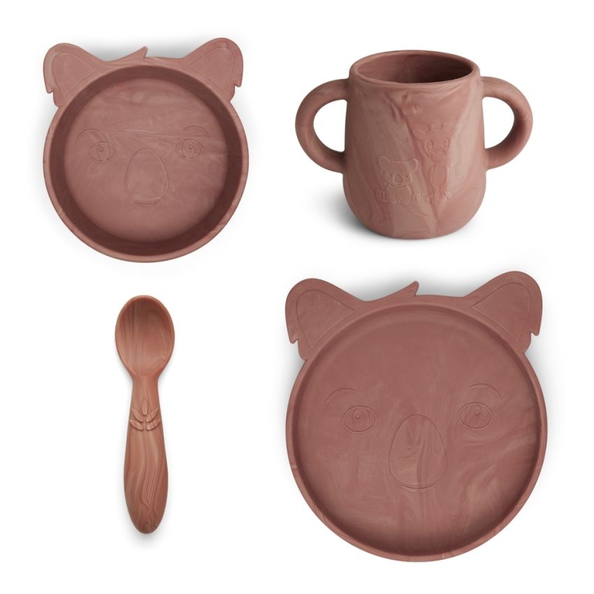 nuuroo - Silikon Geschirrset Koala Marmor Rot