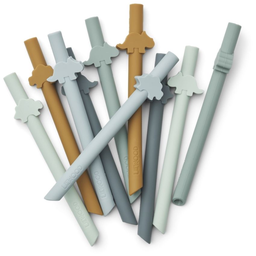 LIEWOOD - Badu Silikon Trinkhalme Set Dino Dusty Mint