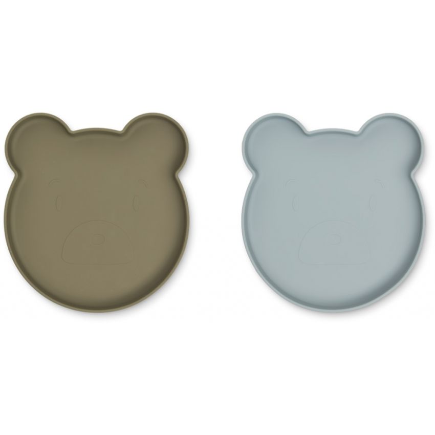 LIEWOOD - Silikon Teller Set Marty Bear Khaki / Blue