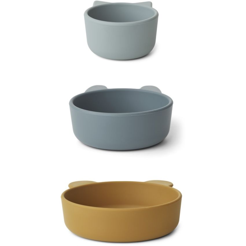 LIEWOOD - Silikon Schalen Set Eddie Caramel Gold / Blue Mix