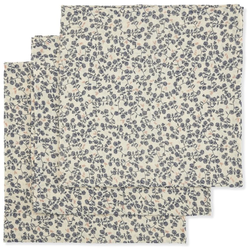 Konges Sløjd - 3er Set Muslin Swaddle Blümchen Blau