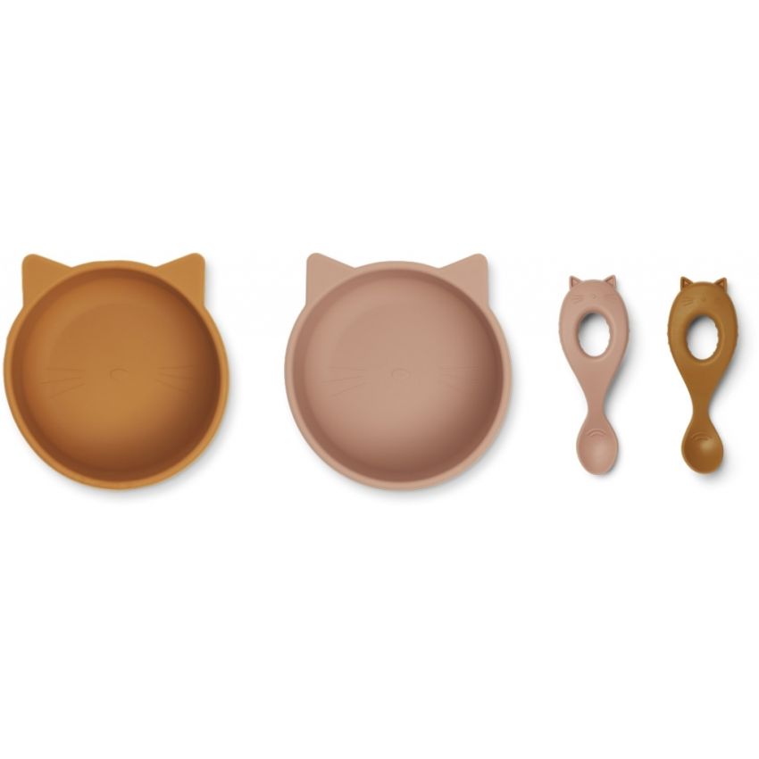 LIEWOOD - Evan Schale & Löffel Set Cat Mustard - Dark Rose