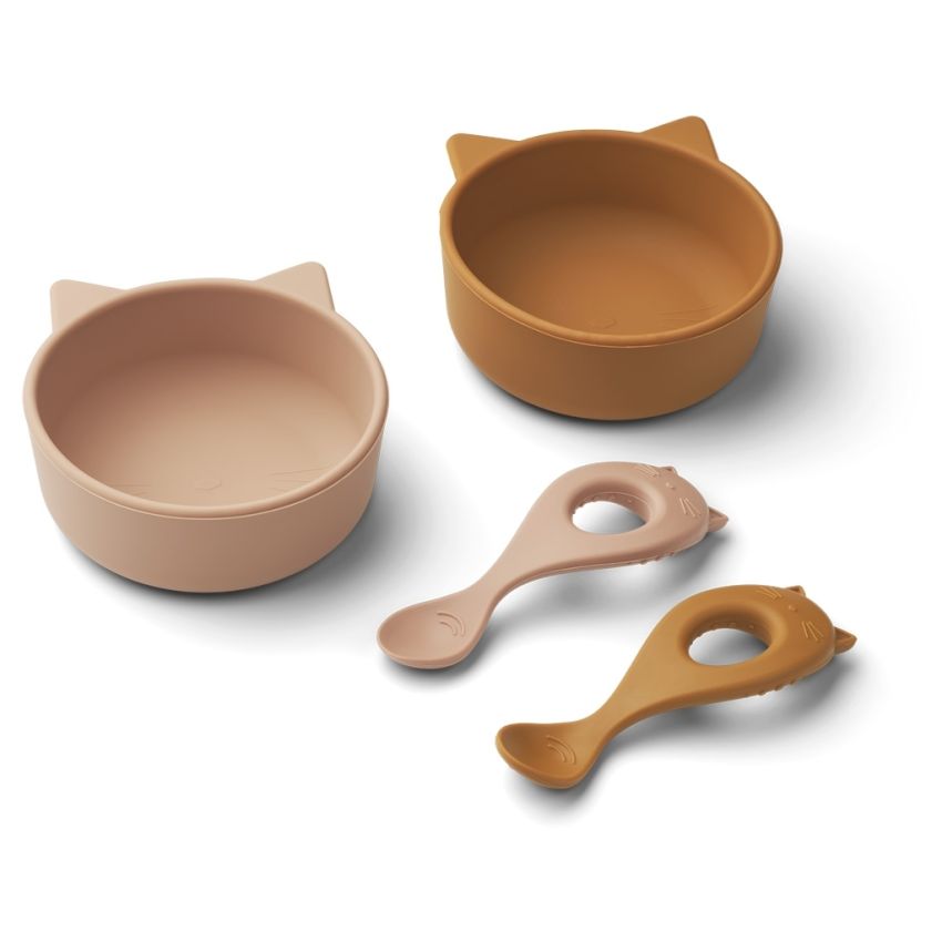 LIEWOOD - Evan Schale & Löffel Set Cat Mustard - Dark Rose
