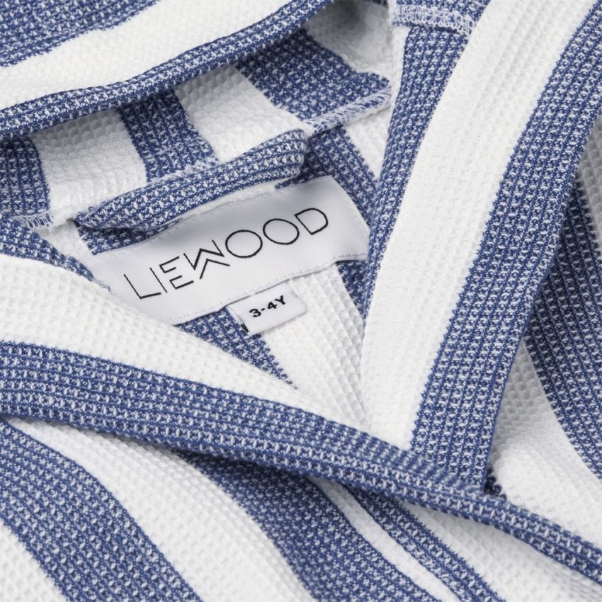 LIEWOOD - Gray Wellness Bademantel Waffelstoff Surf Blue - Weiss