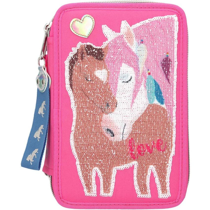 Depesche - Miss Melody 3-fach Federtasche Streichpailletten, Pink