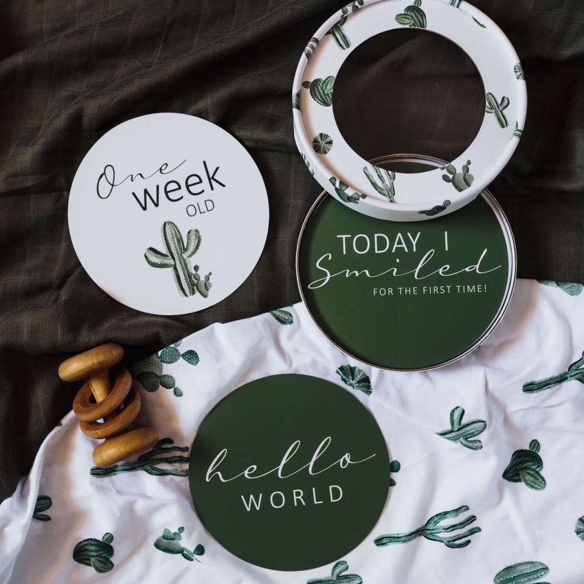 Snuggle Hunny - Meilenstein Karten Kaktus & Leaf Green