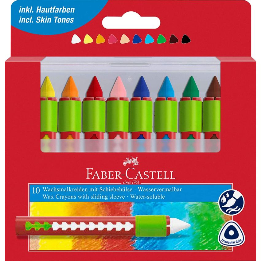 Faber-Castell - Wachsmalkreiden mit Schiebehülse, 10er Set