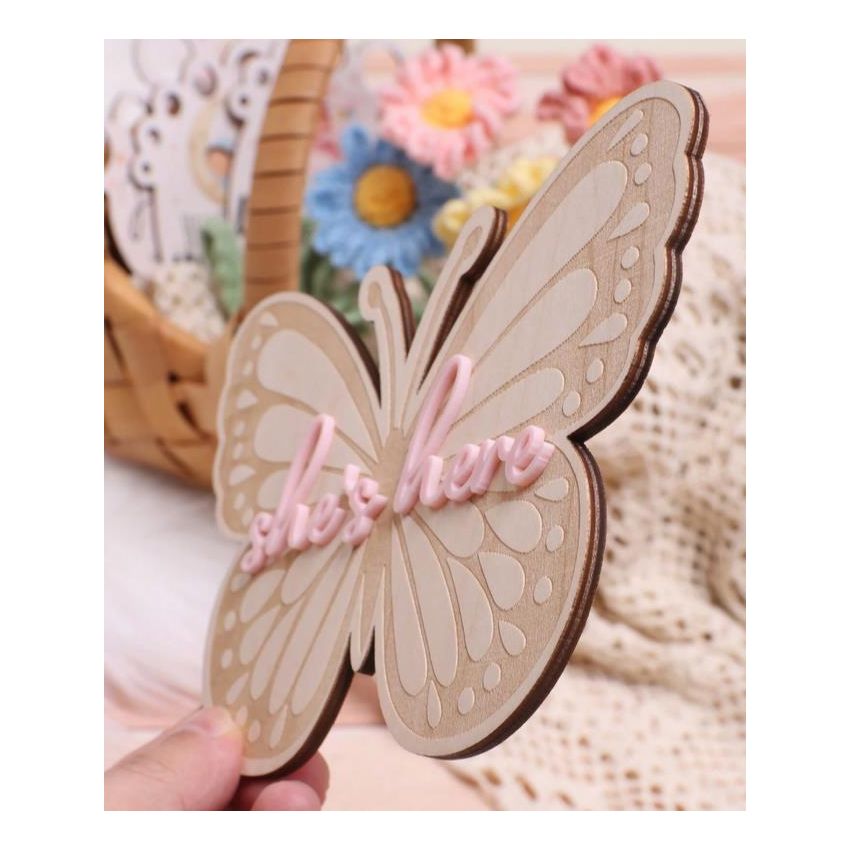 Holz Schild Schmetterling Rosa