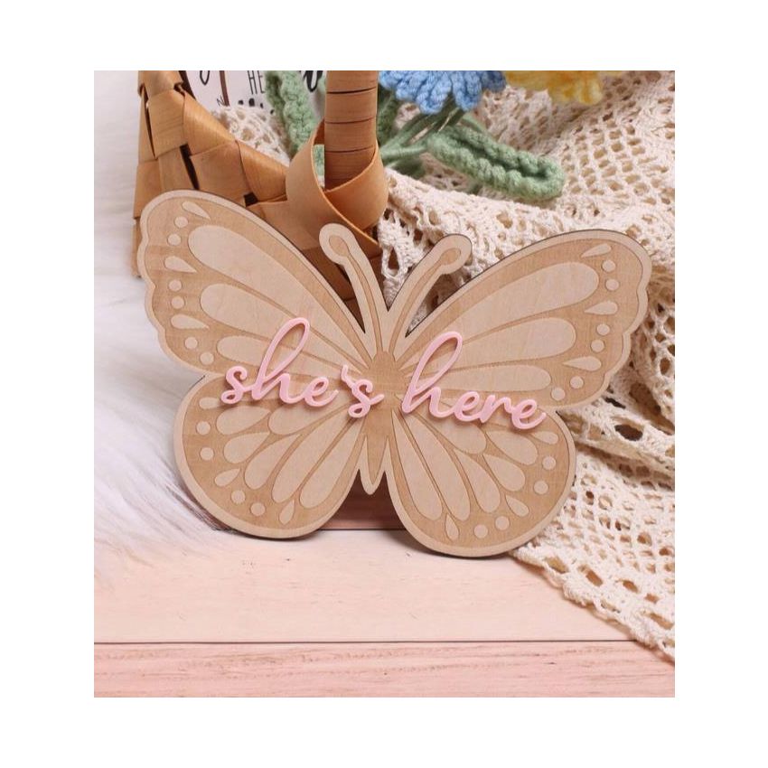 Holz Schild Schmetterling Rosa