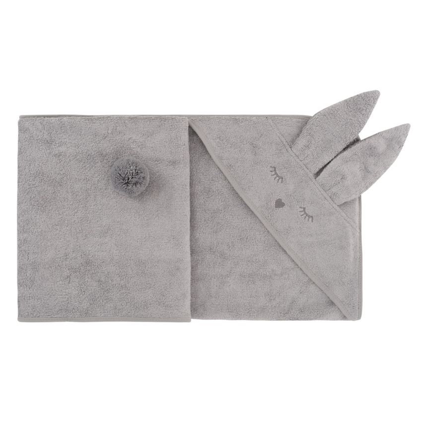 Samiboo - Bambus Kapuze Badetuch Bunny grau