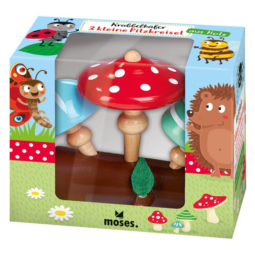 Moses Verlag - Krabbelkäfer 3er Set Holzkreisel Pilze