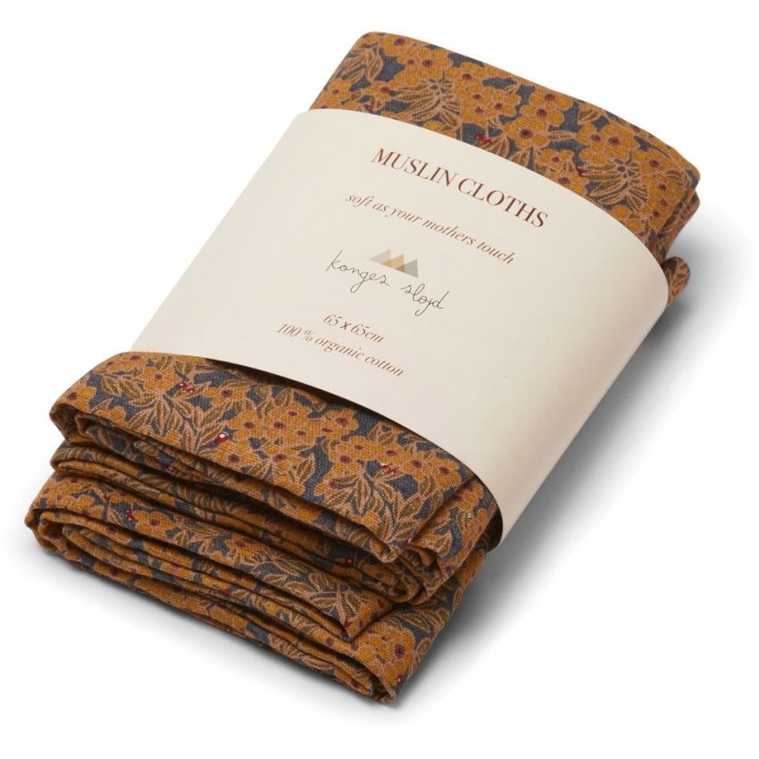 Konges Sløjd - 3er Set Muslin Swaddle Mustard Leaves