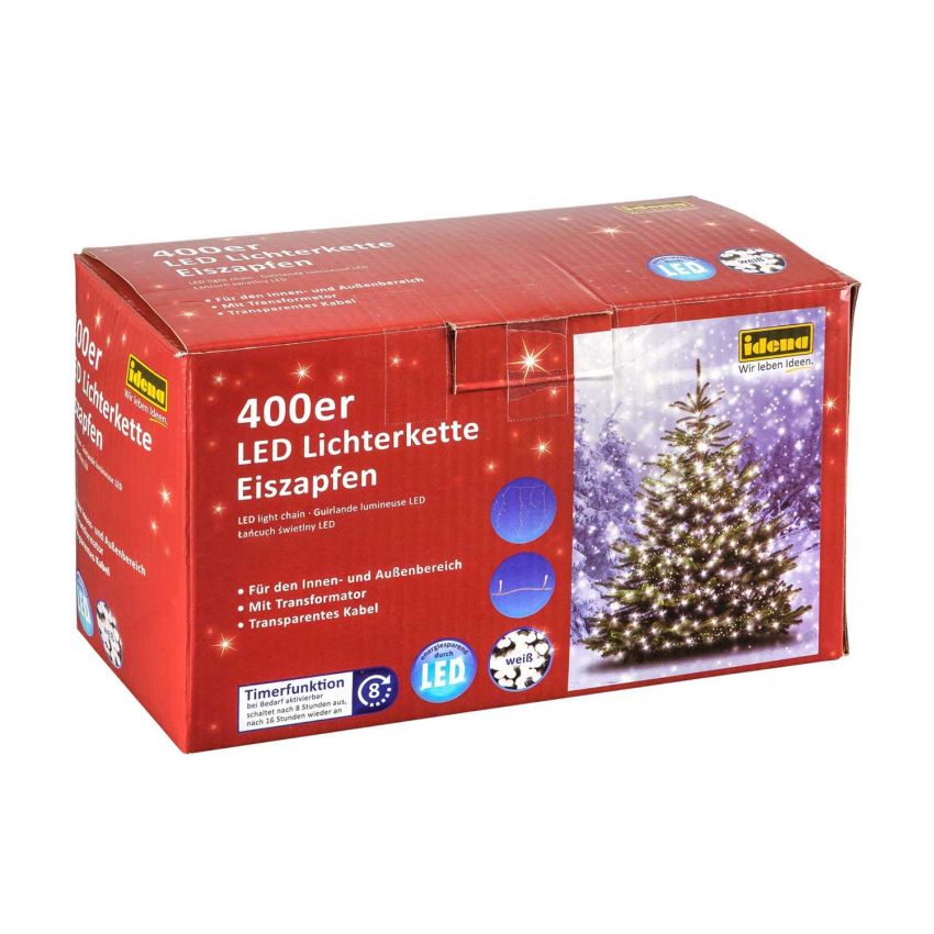 Idena - LED Lichterkette Eiszapfen für innen und außen, 400er warm weiß