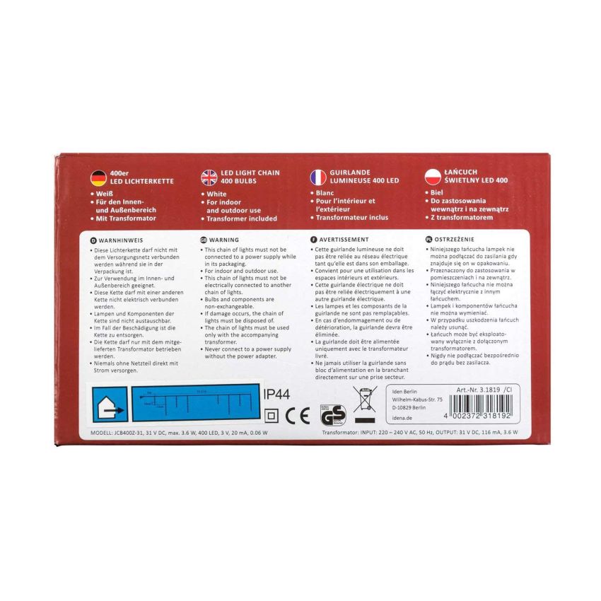 Idena - LED Lichterkette Eiszapfen für innen und außen, 20er warm weiß