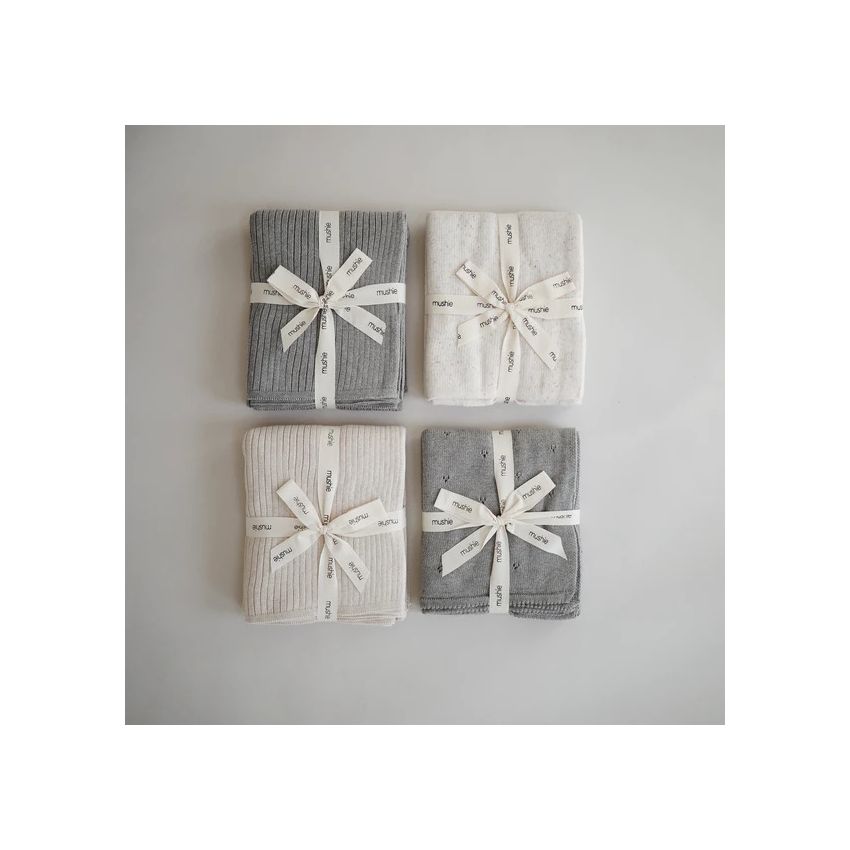 Mushie - Strickdecke Ripped Beige Melange