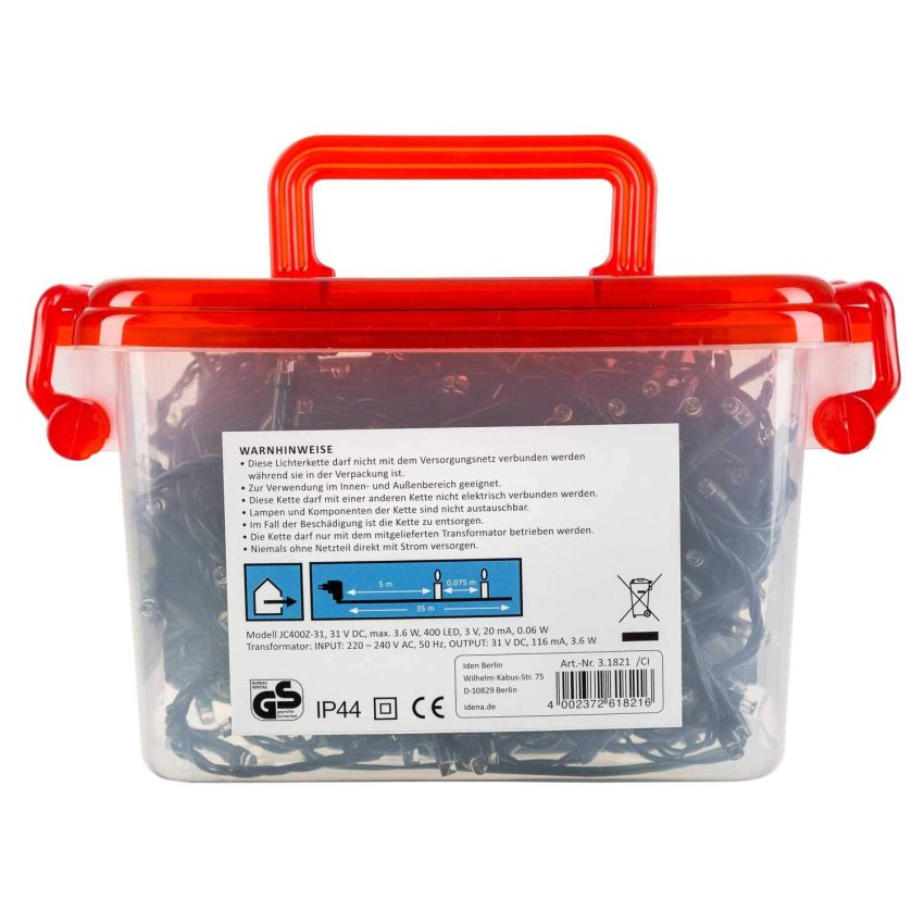 Idena - LED Lichterkette für innen und außen, 400er warm weiß