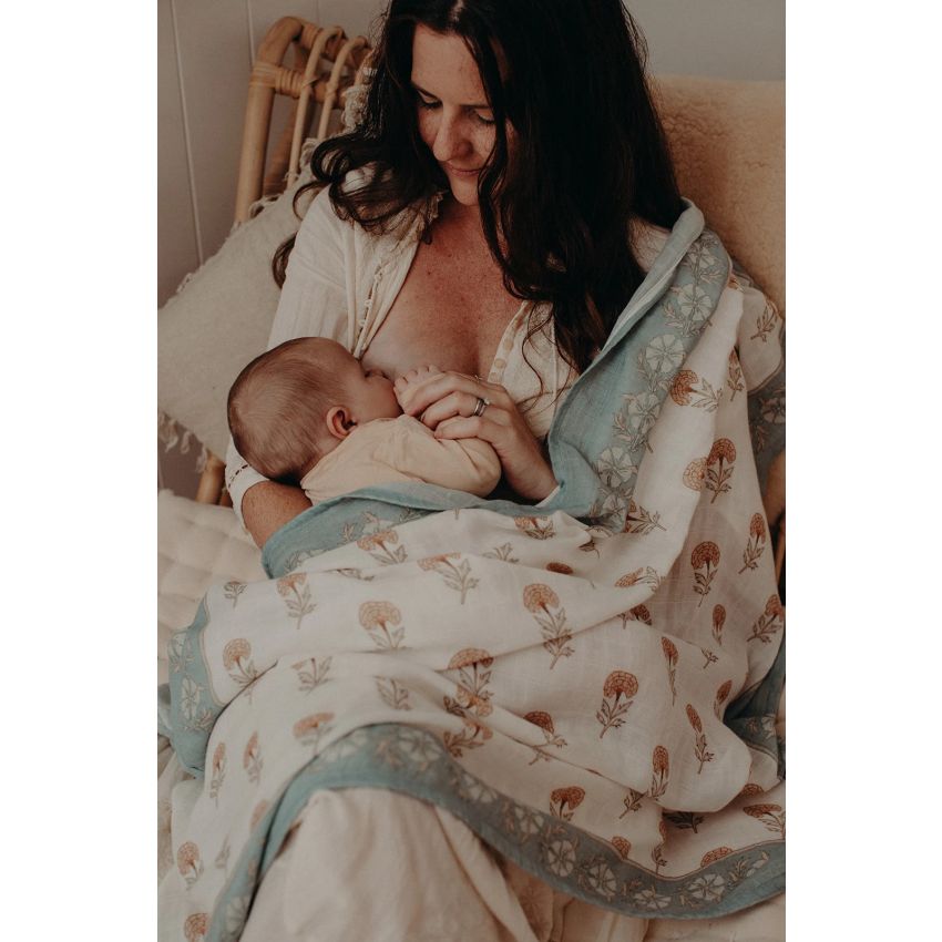 Frankie Lane - Muslin Swaddle Set Marigold Hellblau & Zartlachs