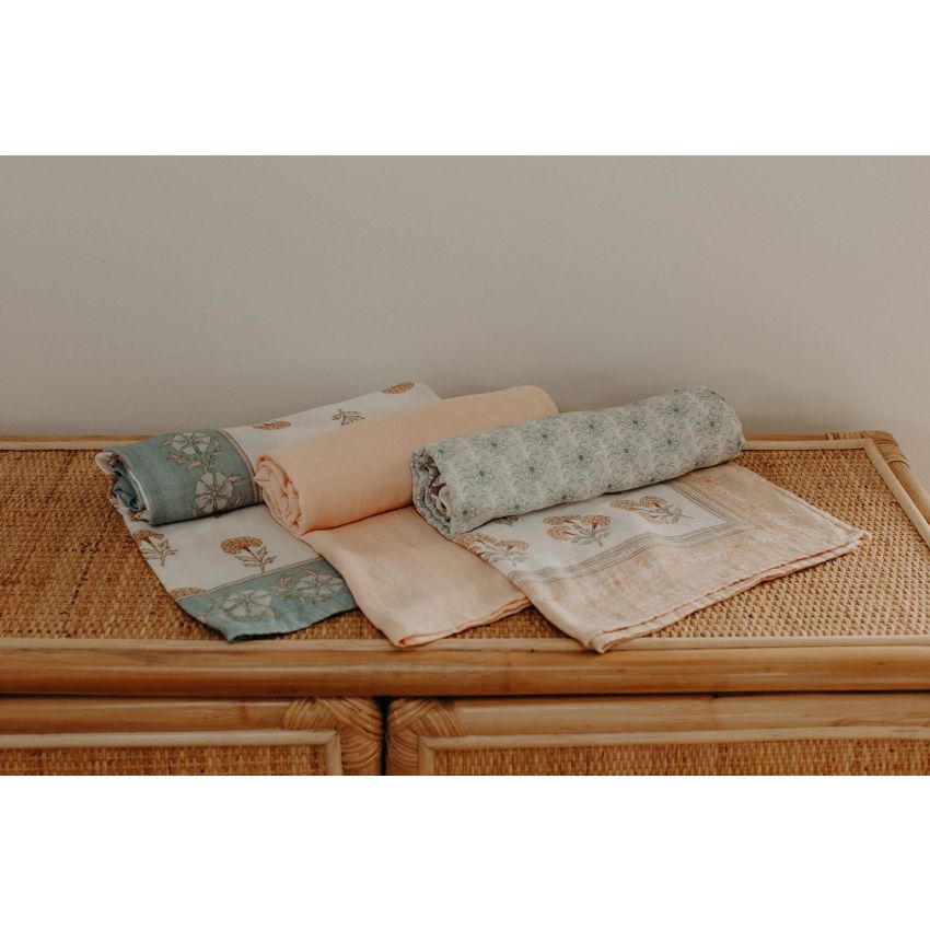 Frankie Lane - Muslin Swaddle Set Marigold Hellblau & Zartlachs