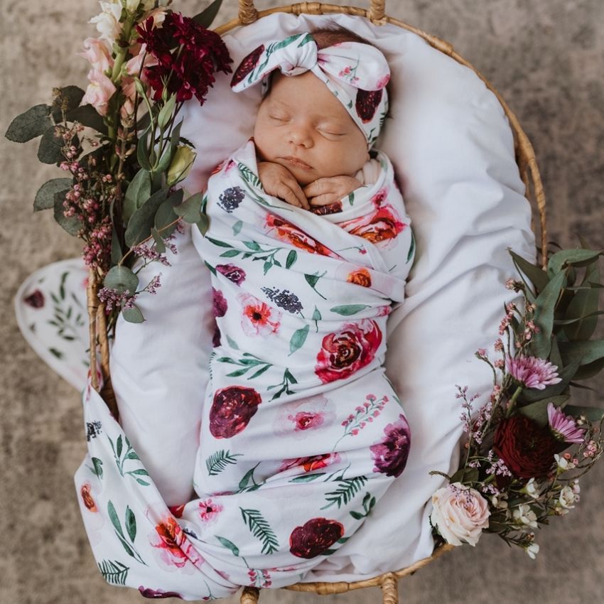 Snuggle Hunny - Swaddledecke Peony Bloom mit Stirnband