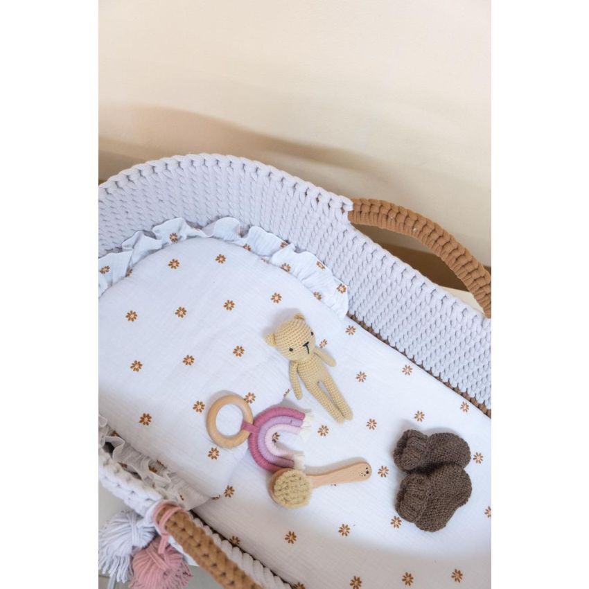 Like Moses - Moseskorb Braun-Grau mit Kissen und Bettwäsche Retro Blümchen