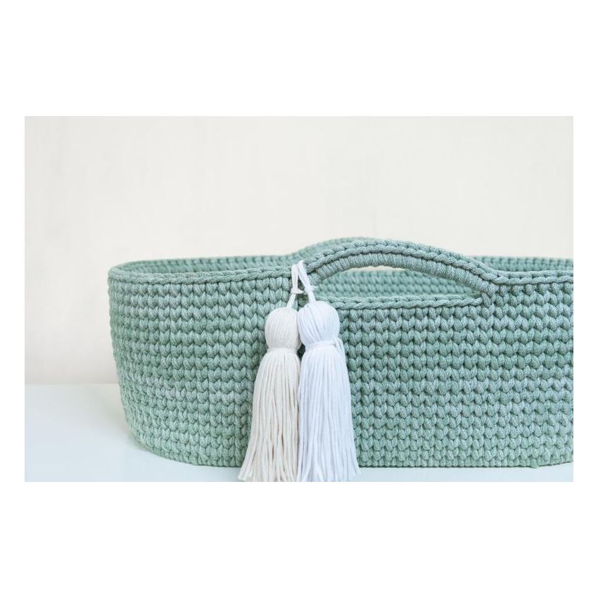 Like Moses - Moseskorb Dusty Mint mit Kissen und Bettwäsche Weiss- Mint