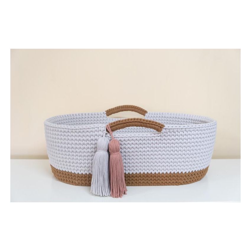 Like Moses - Moseskorb Braun-Grau mit Kissen und Bettwäsche Retro Blümchen