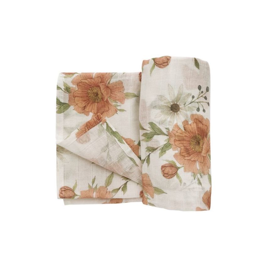 The mini scout - Muslin Swaddle Peony Blooms White