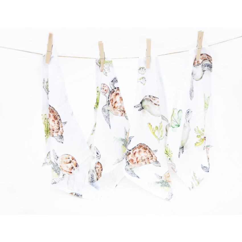 Qbana Mama - 4er Pack Bambus Muslin - Tücher Mullwindeln Pazifik Schildkröte