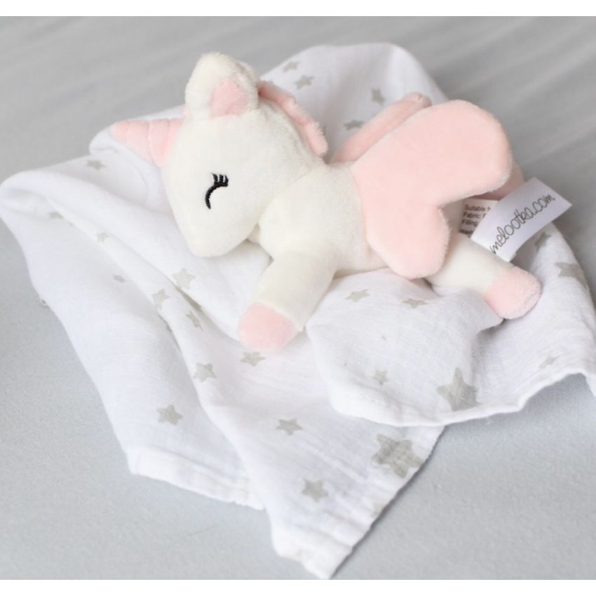 Melootka - Babyunicorn weiss- pink mit Muslin