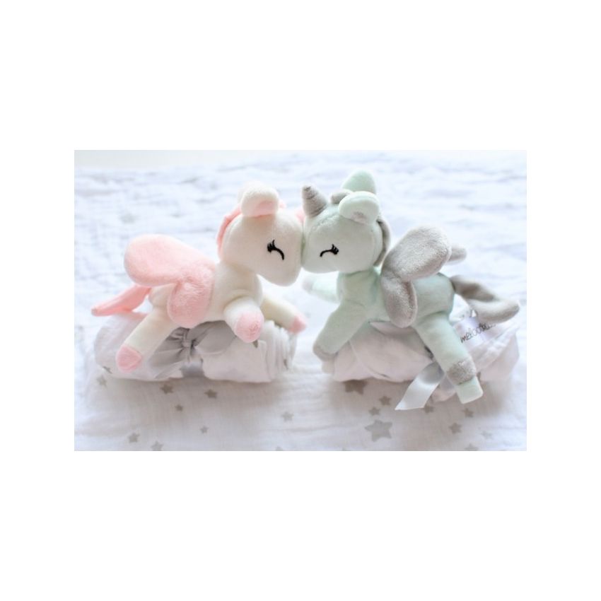 Melootka - Babyunicorn weiss- pink mit Muslin