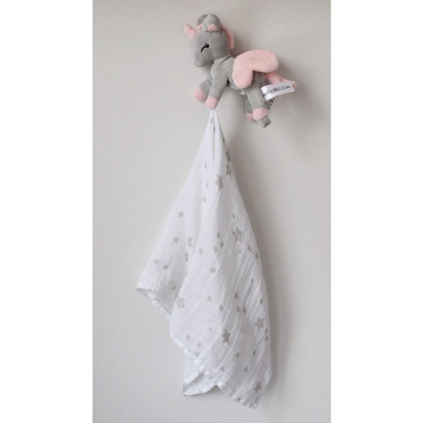 Melootka - Babyunicorn grau- pink mit Muslin