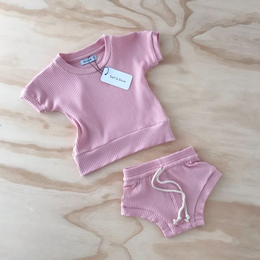 bel&bow - Ribbed Girlie Set Short & Shirt Pink