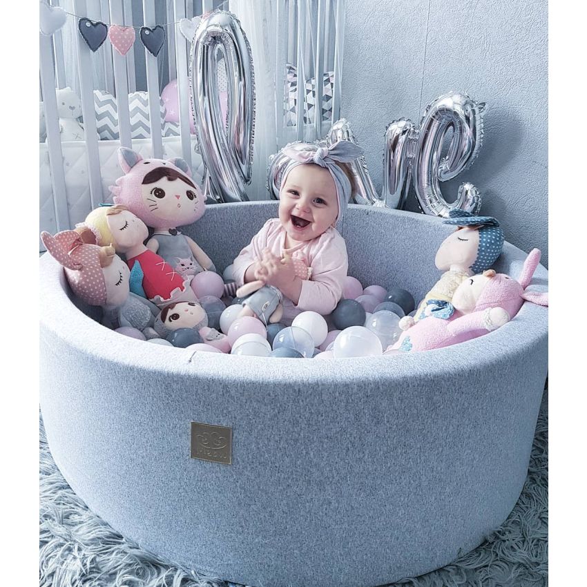 MeowBaby - Bällebad Hellgrau rund ohne Bälle 90x90x40cm