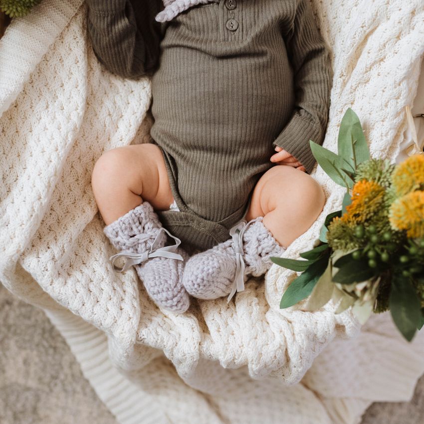 Snuggle Hunny - Merinoset Mützchen & Booties grau