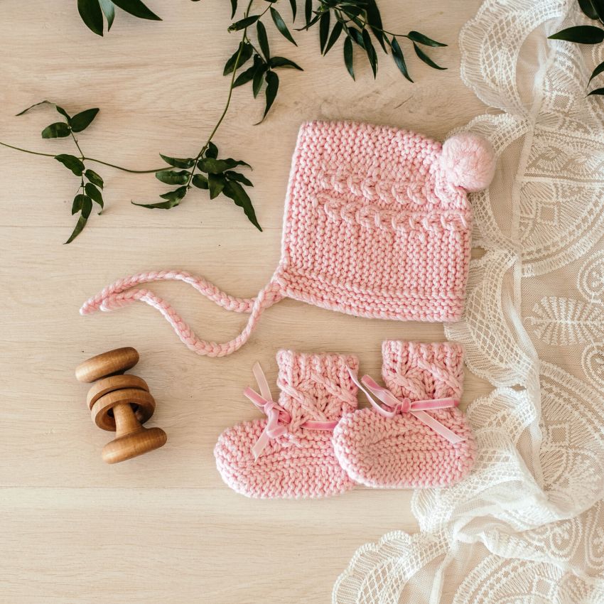Snuggle Hunny - Merinoset Mützchen & Booties pink