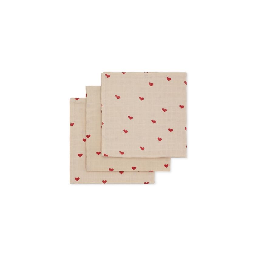 Konges Sløjd - 3er Set Muslin Swaddle Herzen