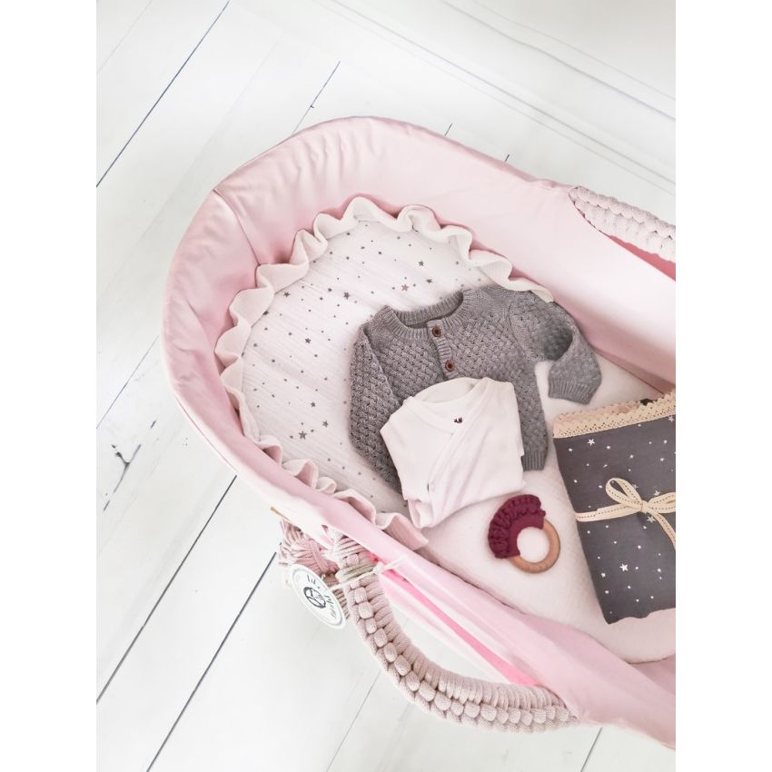 Like Moses - Moseskorb Hellrosa mit Creme Gold Sternchen Bettwäsche