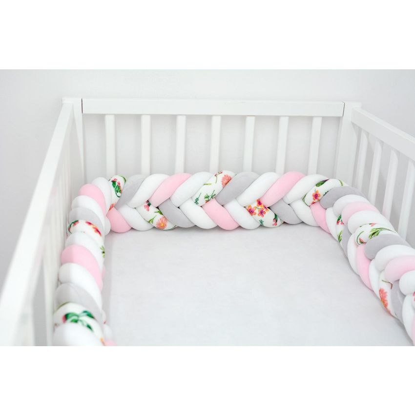 Sparrow - Bettschlange Slim Flowers - Baby Pink - White - White - Light Grey