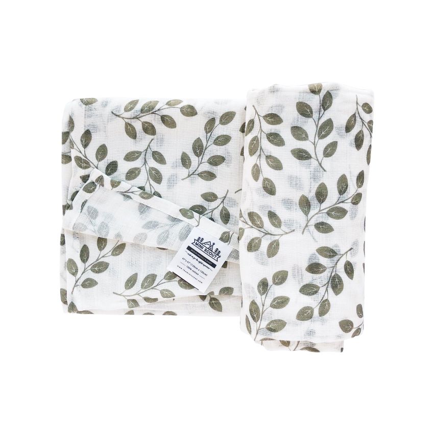 The mini scout - Muslin Swaddle Leaves Sage Green