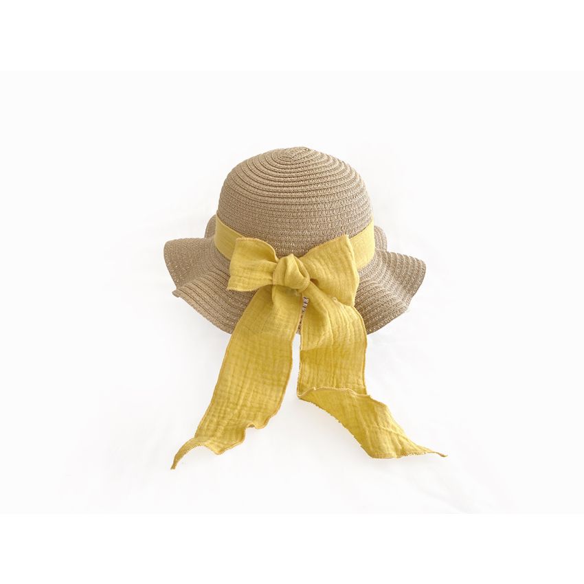 Mrs Ertha - Stroh- Hut Braun mit Mustard & Terracotta Schlaufe