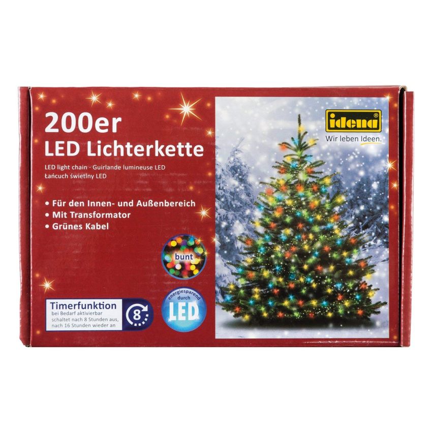 Idena - LED Lichterkette für innen und außen, 200er warm-weiß
