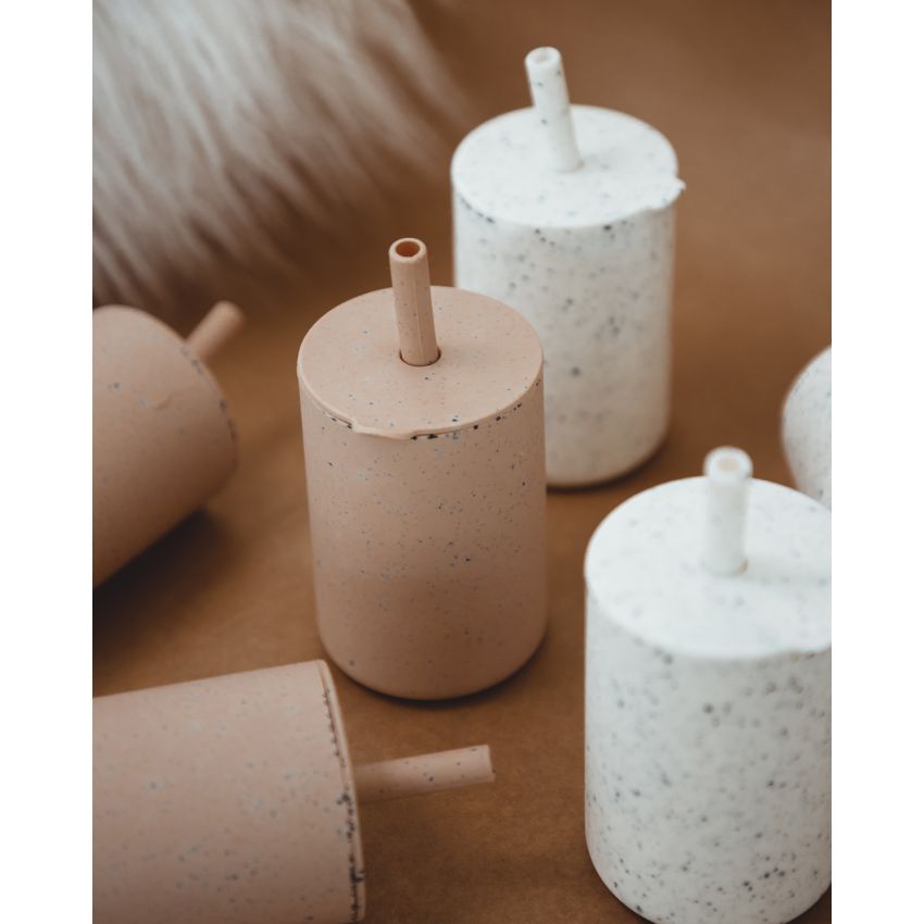 Mrs Ertha - Silikon Trinklernbecher mit Strohhalm Rosa Speckle
