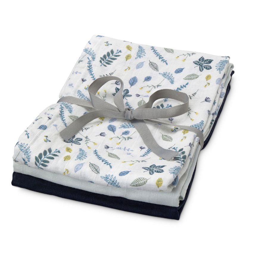 Cam Cam Copenhagen Swaddle 3er Set Pressed Leaves blue, Baby blue, Navy