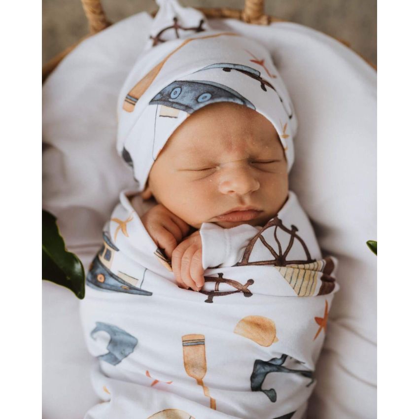 Snuggle Hunny - Swaddledecke Shipwreck mit Beanie