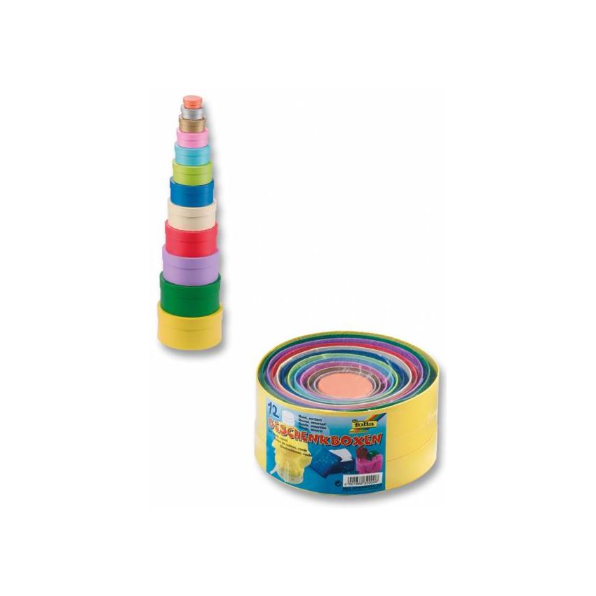 Folia - Geschenkboxen aus Karton Rund, farbig, 12 Stück