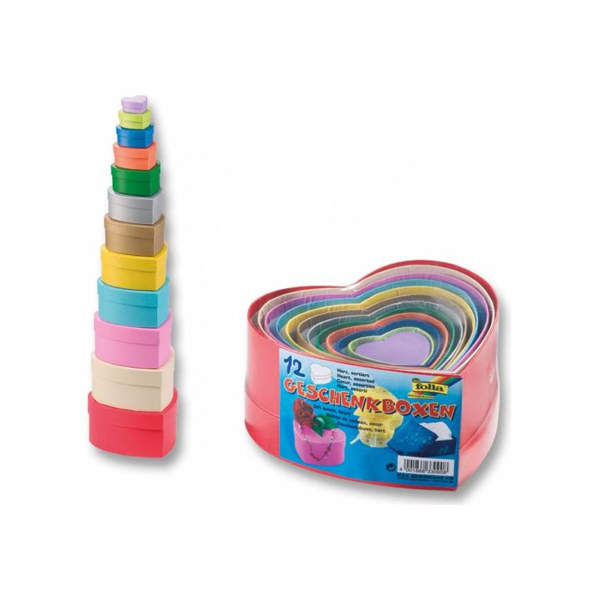 Folia - Geschenkboxen aus Karton Herz, farbig, 12 Stück